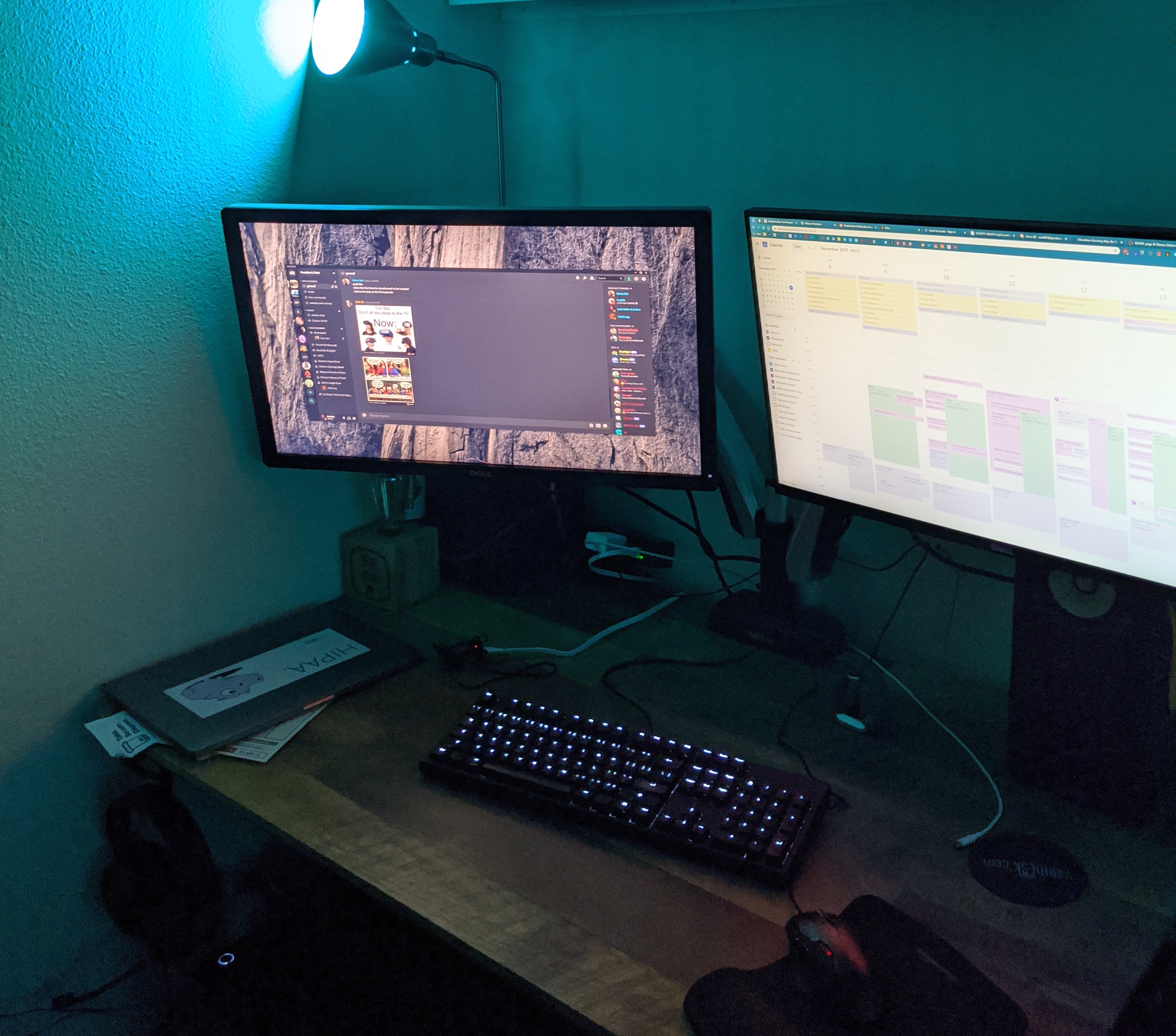 My desk setup as of December 2019; no laptop connected